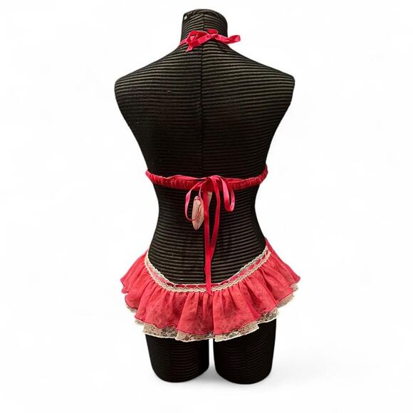 vintage y2k René Rofé Hot Pink Lingerie Top Lace & Ruffle Skirt Set Size 34B/S - Picture 3 of 5